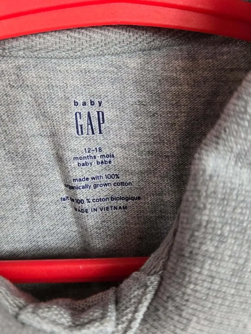 Baby Gap Gray Long Sleeve Polo Shirt Bear Logo 12-18M Preppy